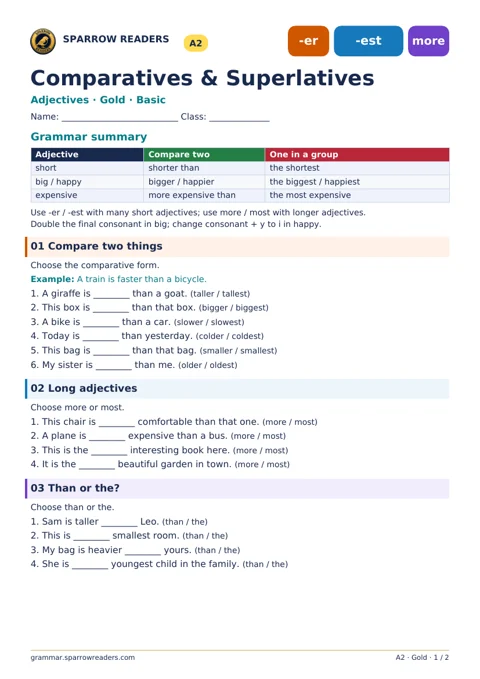 Gold Basic worksheet: grammar summary and exercises