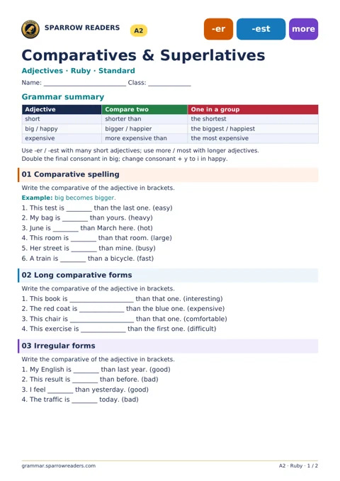 Ruby Standard worksheet: grammar summary and exercises