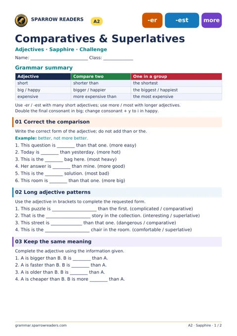 Sapphire Challenge worksheet: grammar summary and exercises