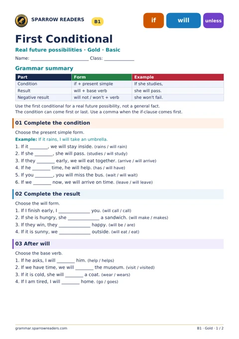 Gold Basic worksheet: grammar summary and exercises