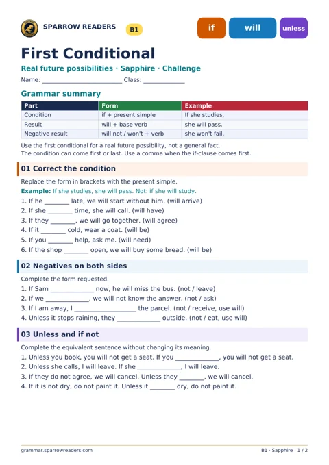 Sapphire Challenge worksheet: grammar summary and exercises