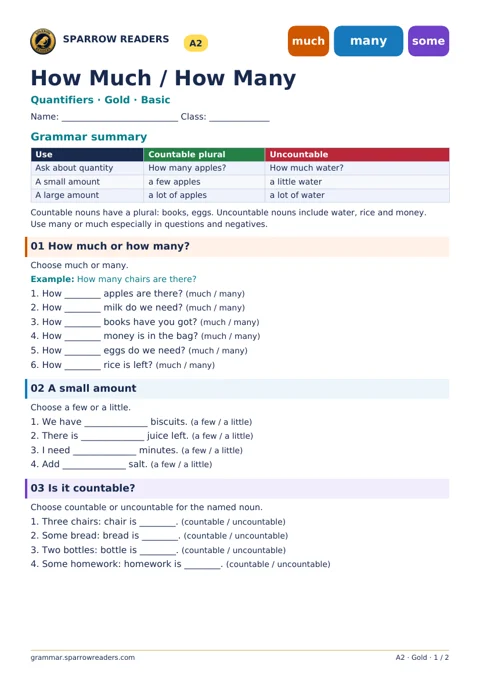 Gold Basic worksheet: grammar summary and exercises
