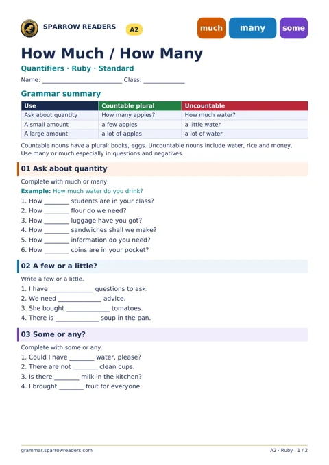Ruby Standard worksheet: grammar summary and exercises