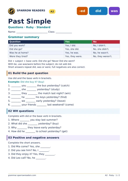 Ruby Standard worksheet: grammar summary and exercises