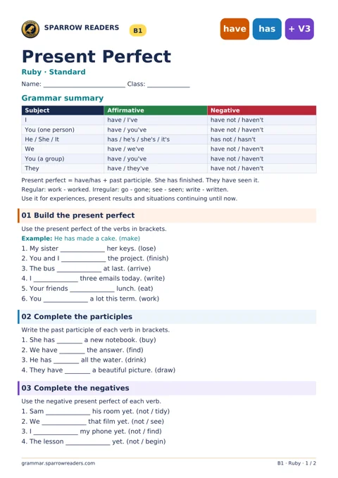 Ruby Standard worksheet: grammar summary and exercises