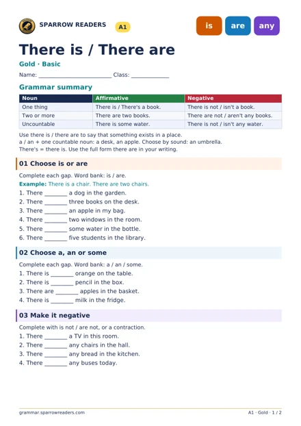 Gold Basic worksheet: grammar summary and exercises
