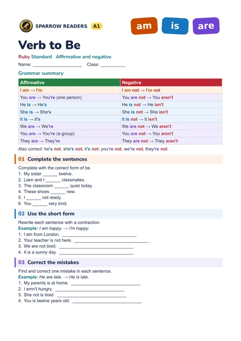 Ruby Standard worksheet: grammar summary and exercises